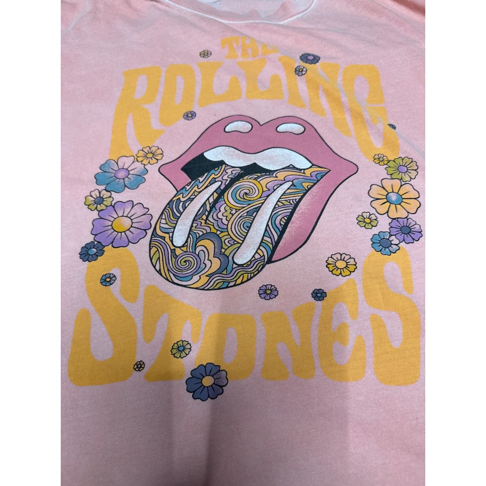 American Eagle Rolling Stones Graphic Band Tee Peach Pink‎ Floral Tongue Mens XL